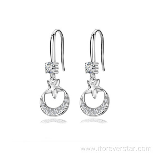 Silver 925 Moon And Star Earrings